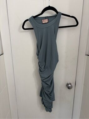 Ruched Tank Mini Dress in Dusty Blue - Unbranded
